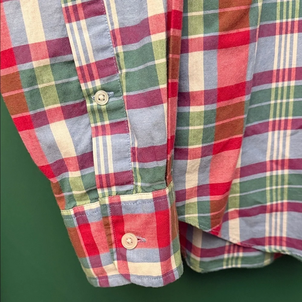 J. Crew Green, Pink & Blue Spring Inspired Plaid Button-Down Mens L Shirt Cotton